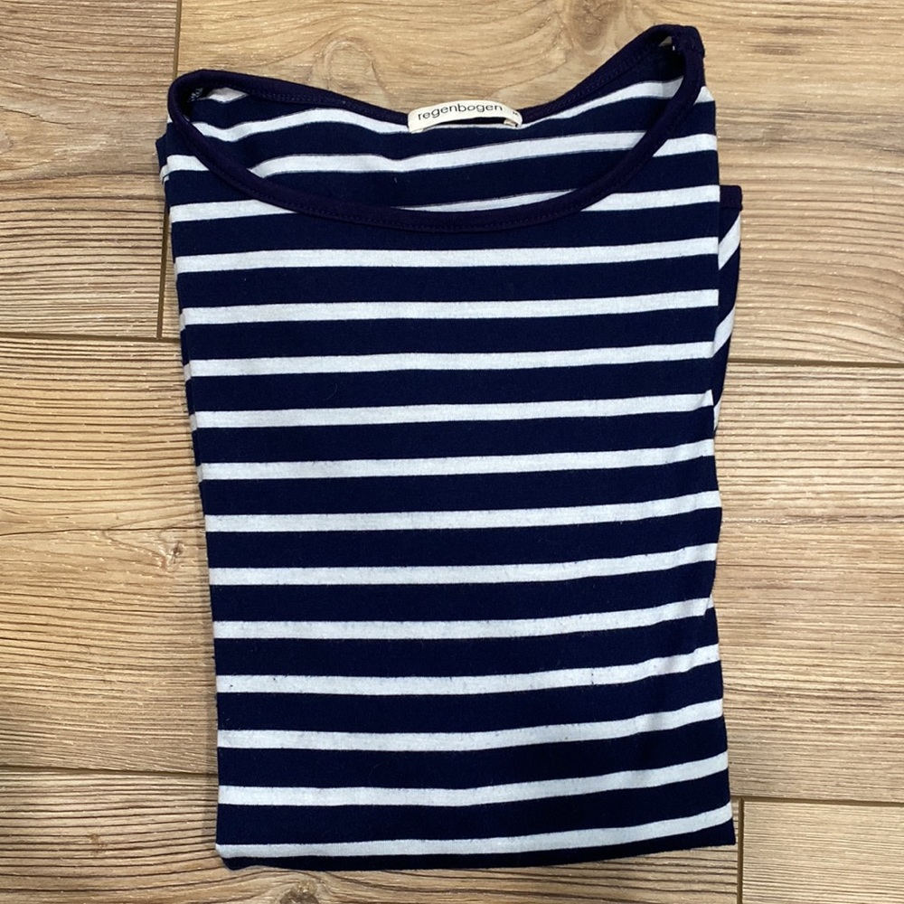 Regenbogen Blue/white striped long sleeve shirt with puffy sleeves Size M